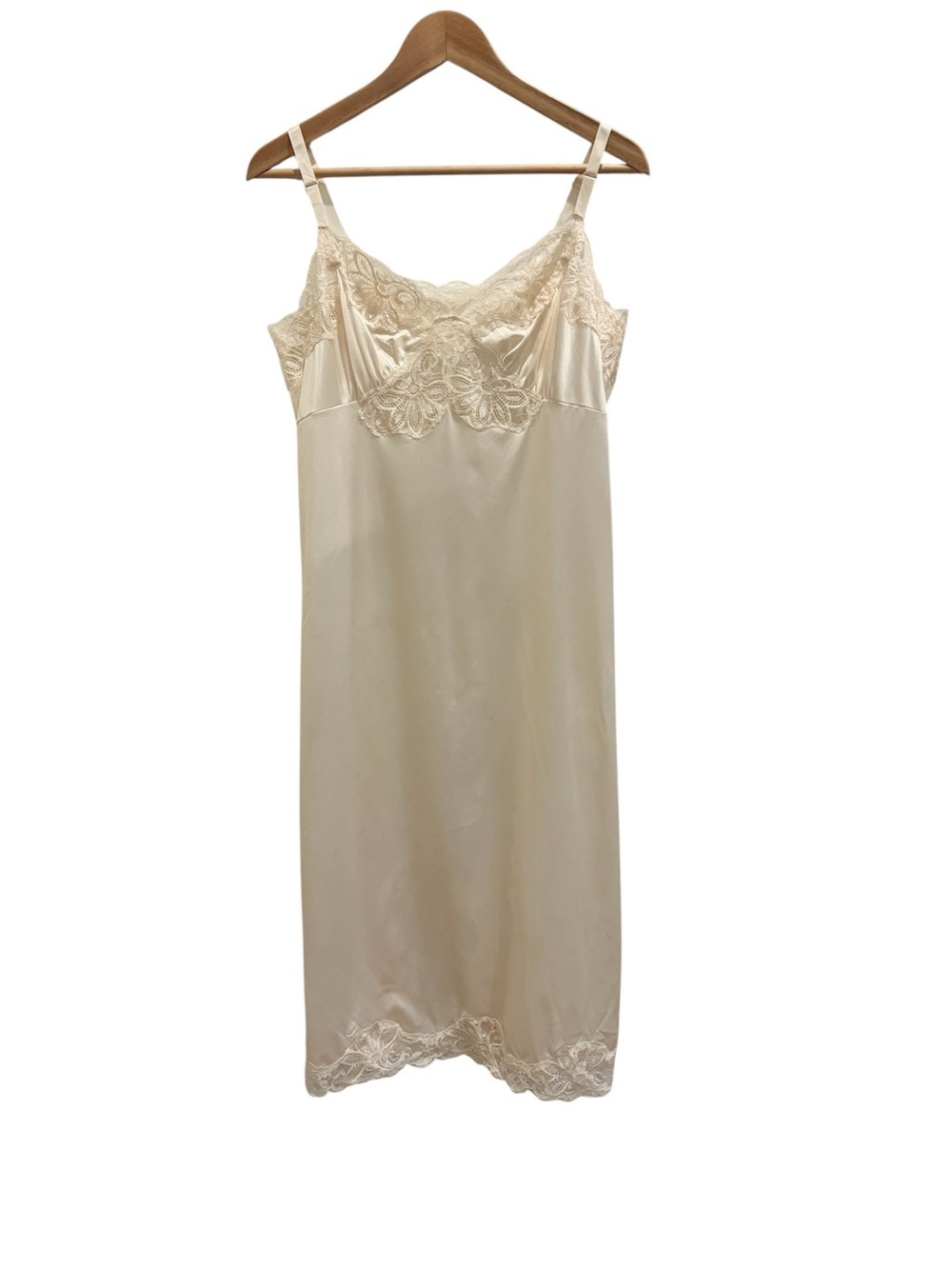 Vtg Shadowline Slip Cream Lace Retro Nylon Size Medium